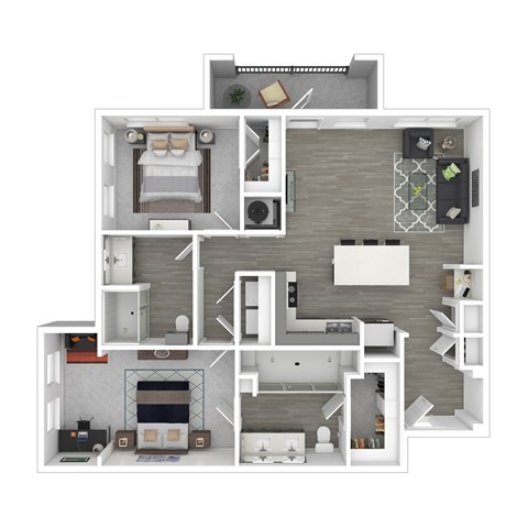 Floor plan for 2 beds, 2 baths
